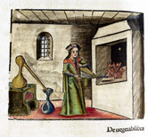 Image:An alchemist heating a sample in his laboratory